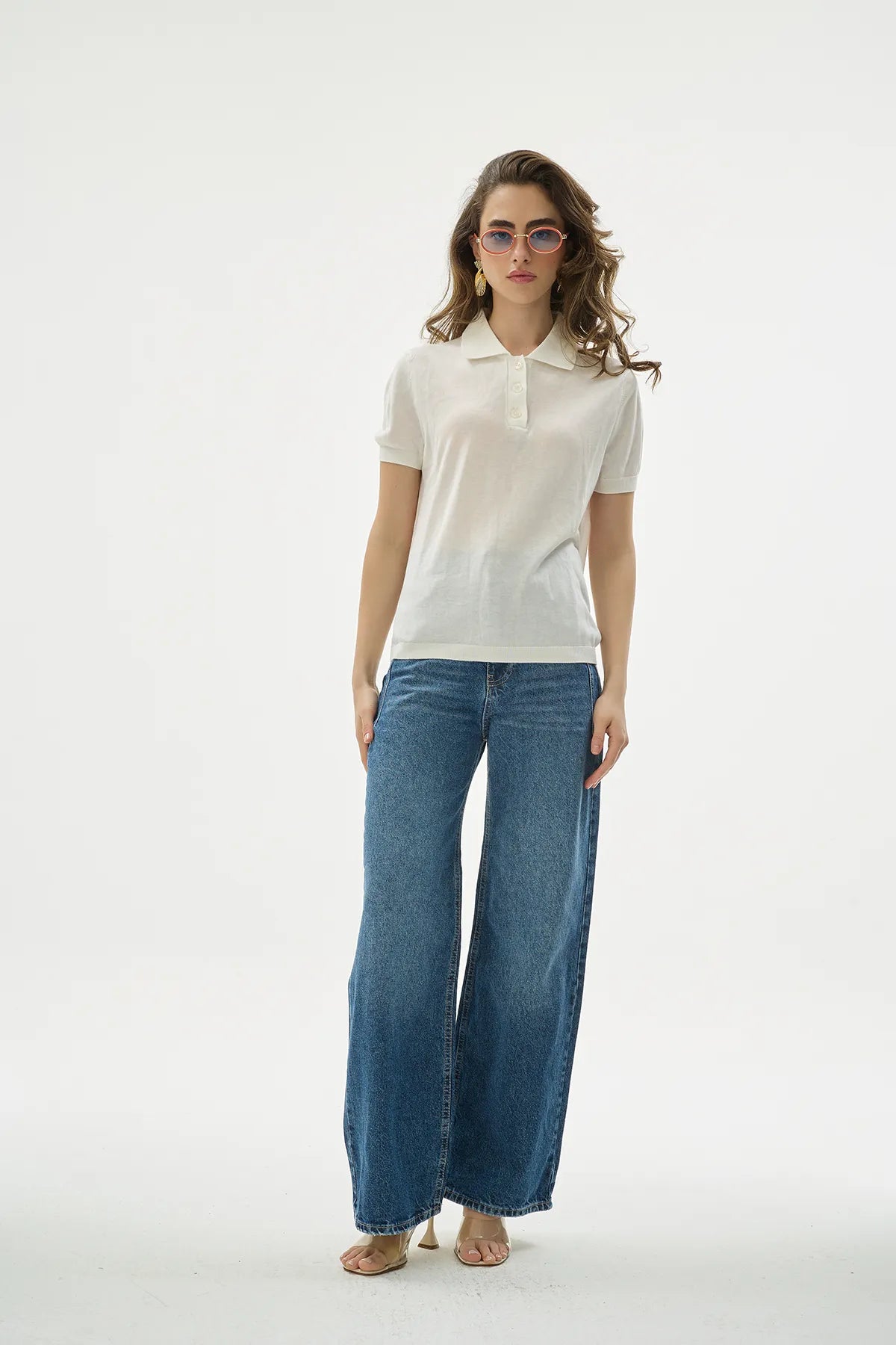 Polo Yaka Ekru Ultra İnce Bluz