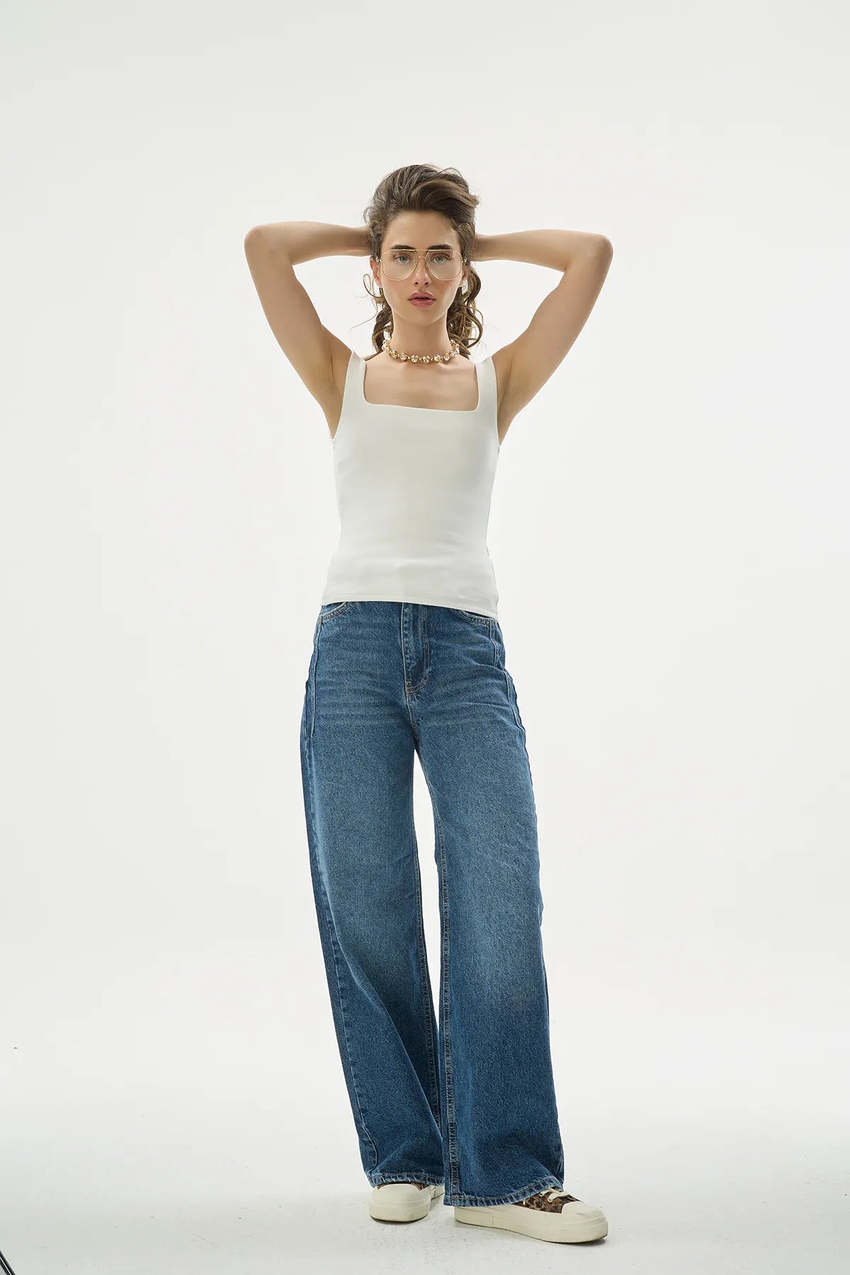 Kare Yaka Askılı Ekru Atlet-zoom-5