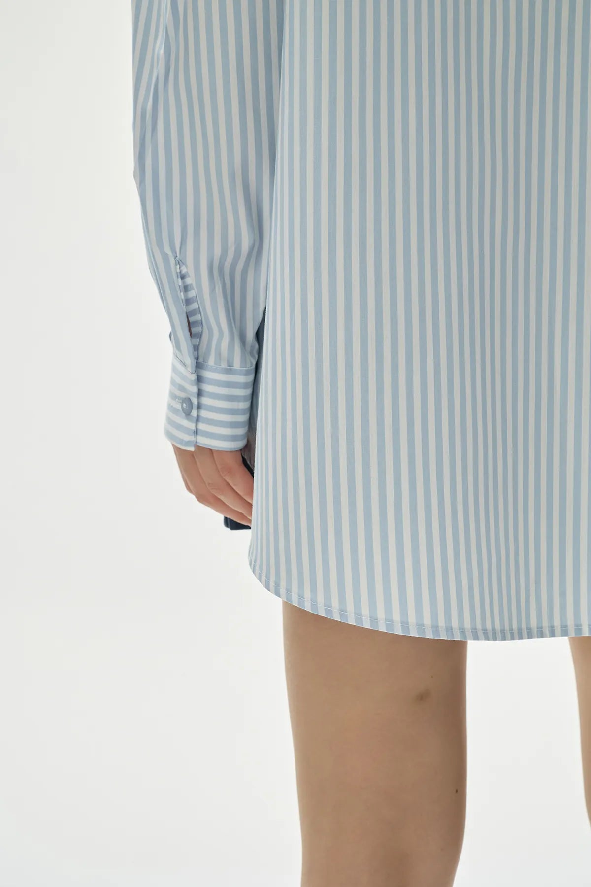 Oversize %100 Cotton Mavi Çizgili Gömlek-zoom-5