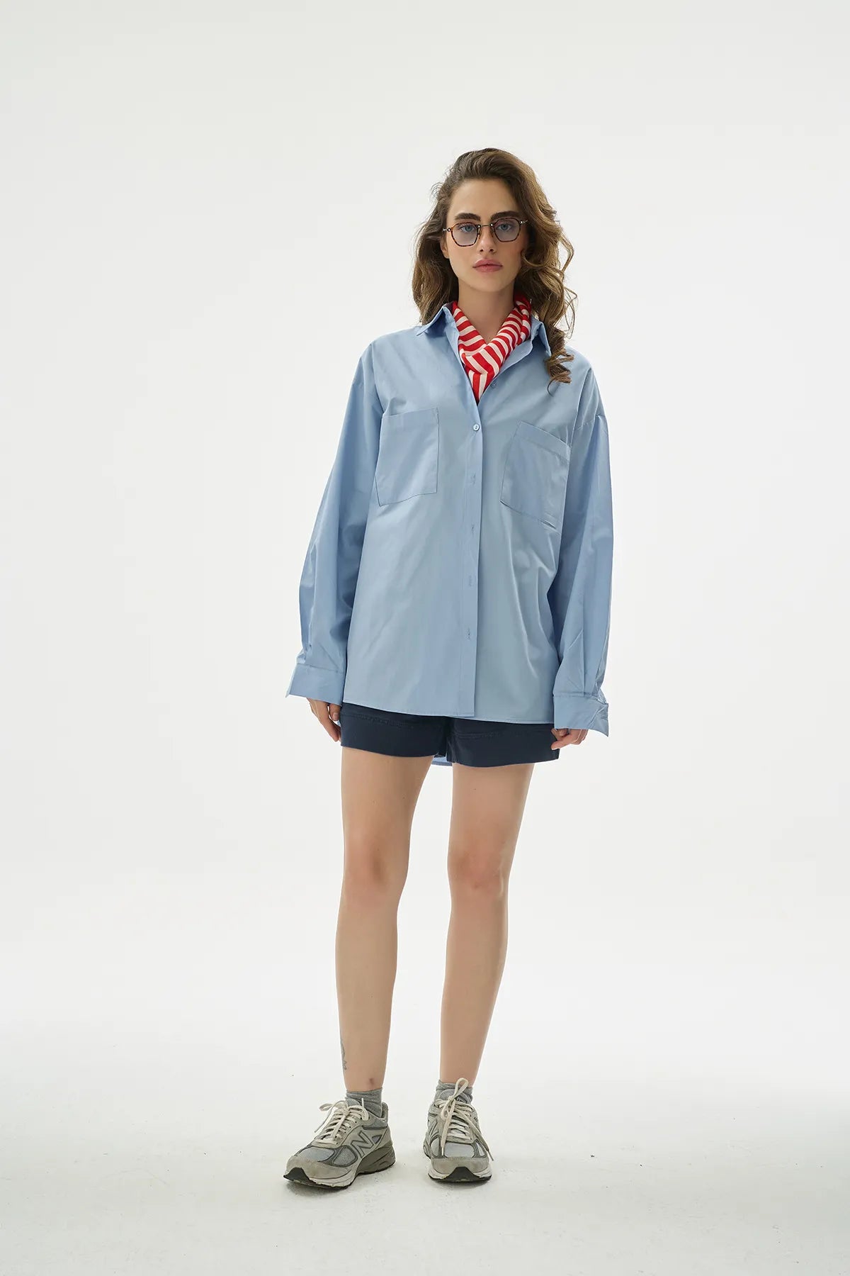 Oversize %100 Cotton Mavi Gömlek-3