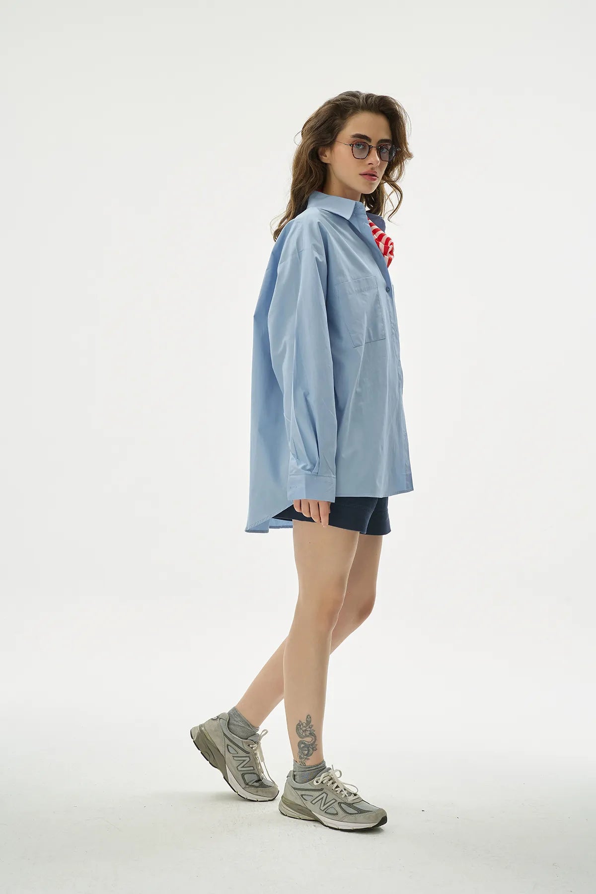 Oversize %100 Cotton Mavi Gömlek