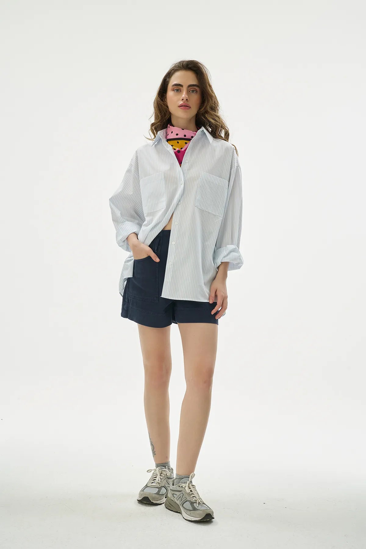 Oversize %100 Cotton Beyaz Çizgili Gömlek