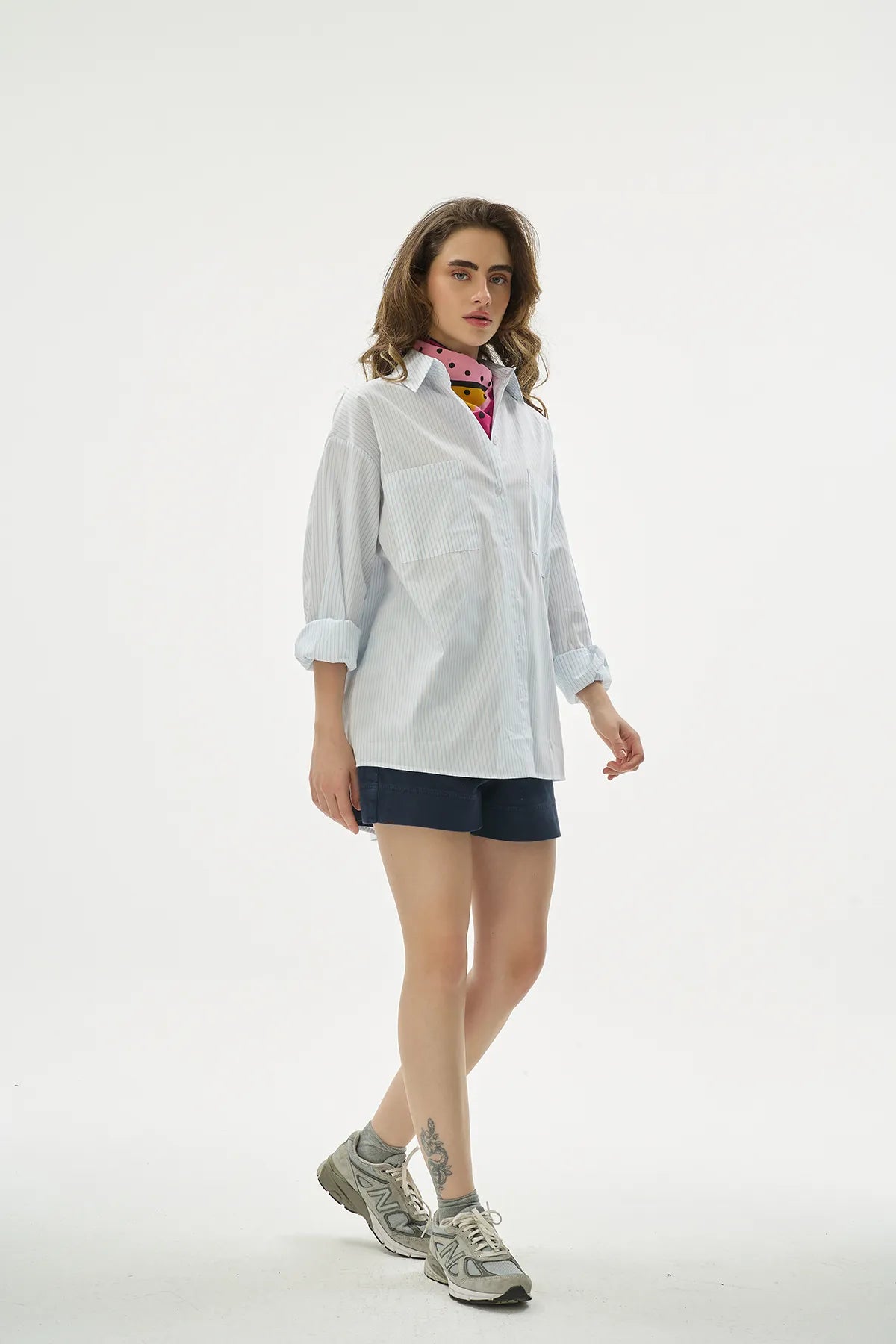Oversize %100 Cotton Beyaz Çizgili Gömlek