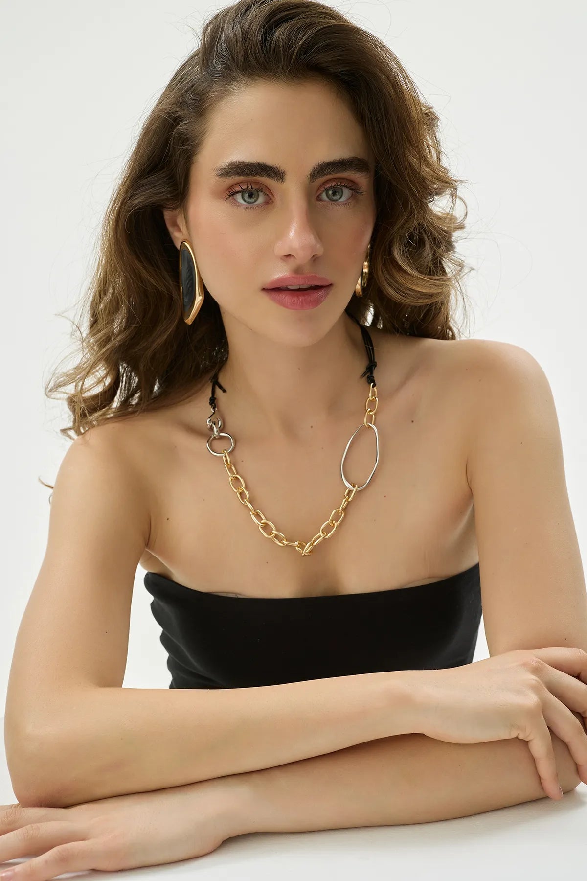 Gold / Silver / Deri  Ayarlanabilir Kolye
