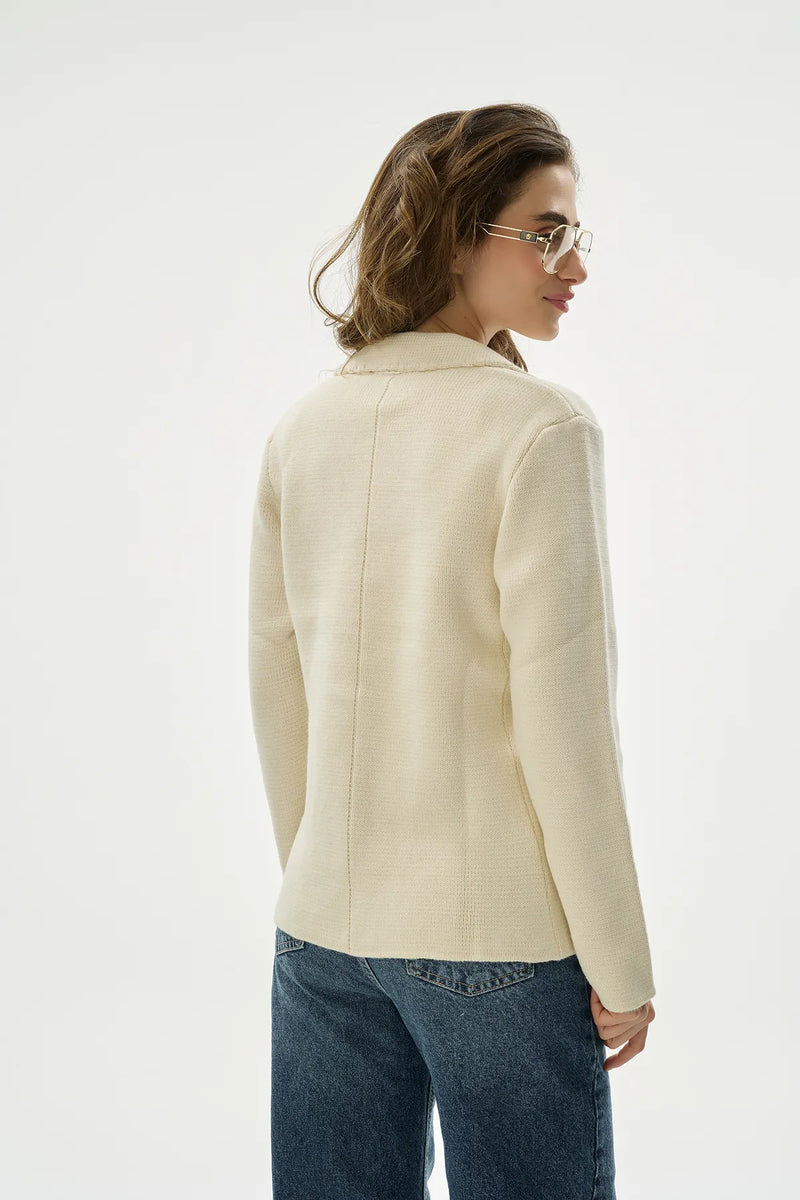 Çiçek Detaylı Ekru Triko Ceket-zoom-