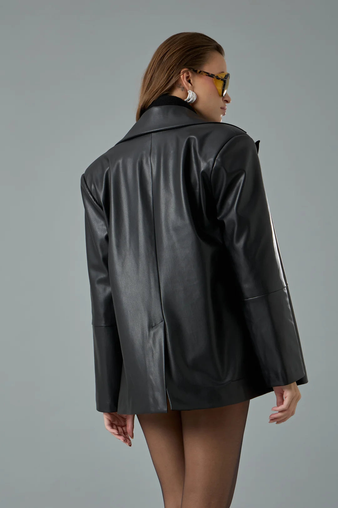Oversize Deri Blazer Ceket-zoom-6