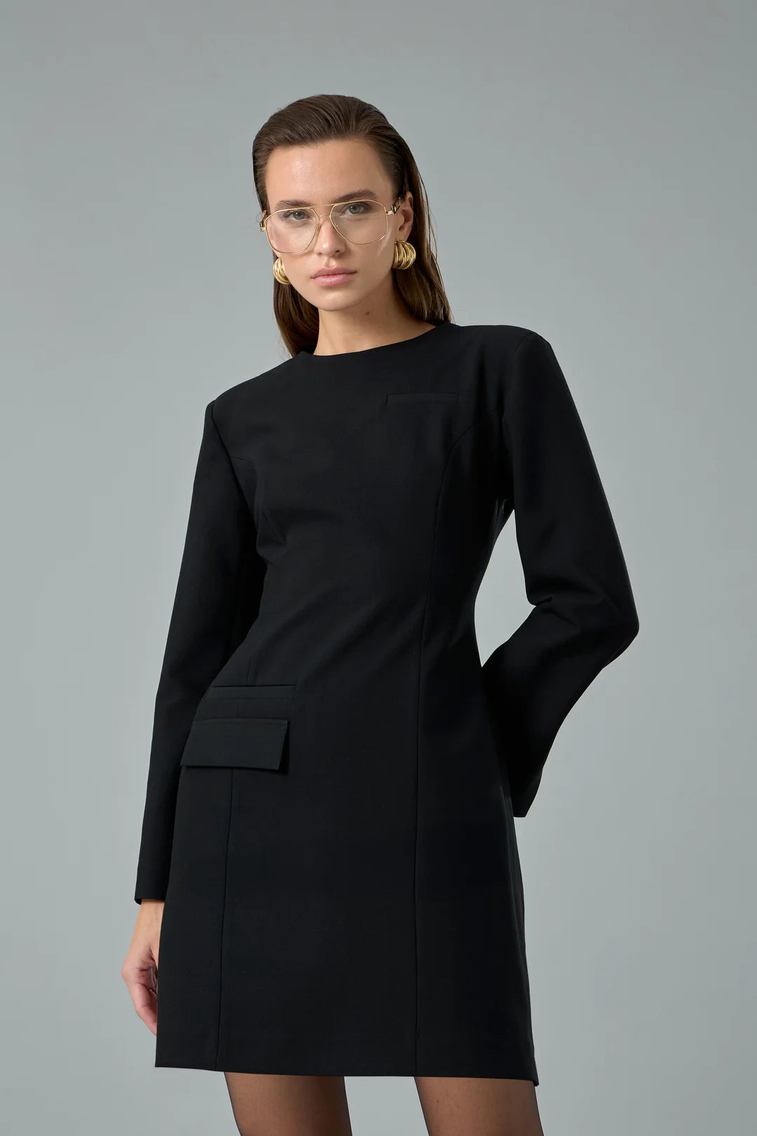 Cep Detaylı Vatkalı Mini Elbise-4