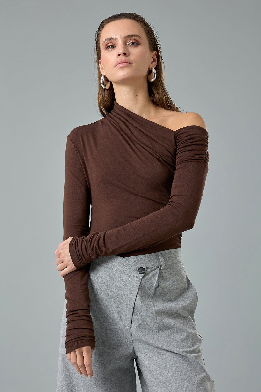 Asimetrik Yaka Bluz-zoom-1