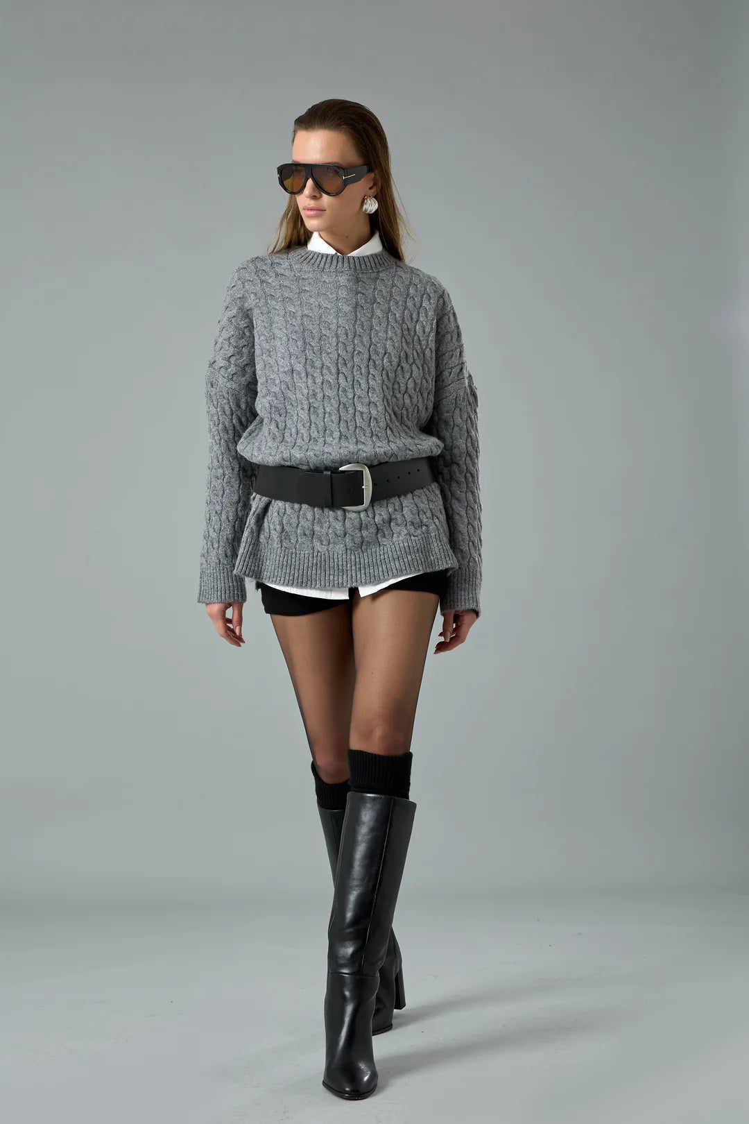 Yırtmaç Detaylı Oversize Kazak-zoom-3