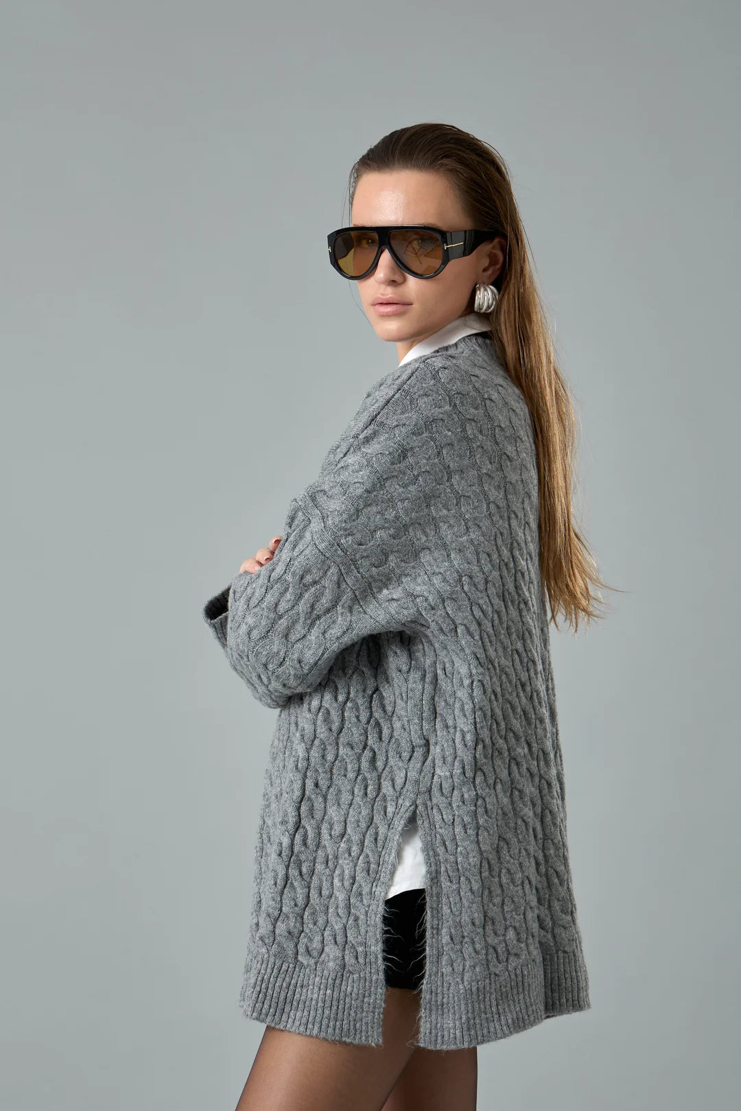 Yırtmaç Detaylı Oversize Kazak-zoom-4