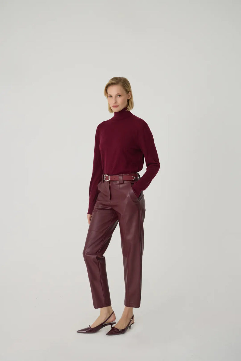 Siena Deri Pantolon Bordo-zoom-