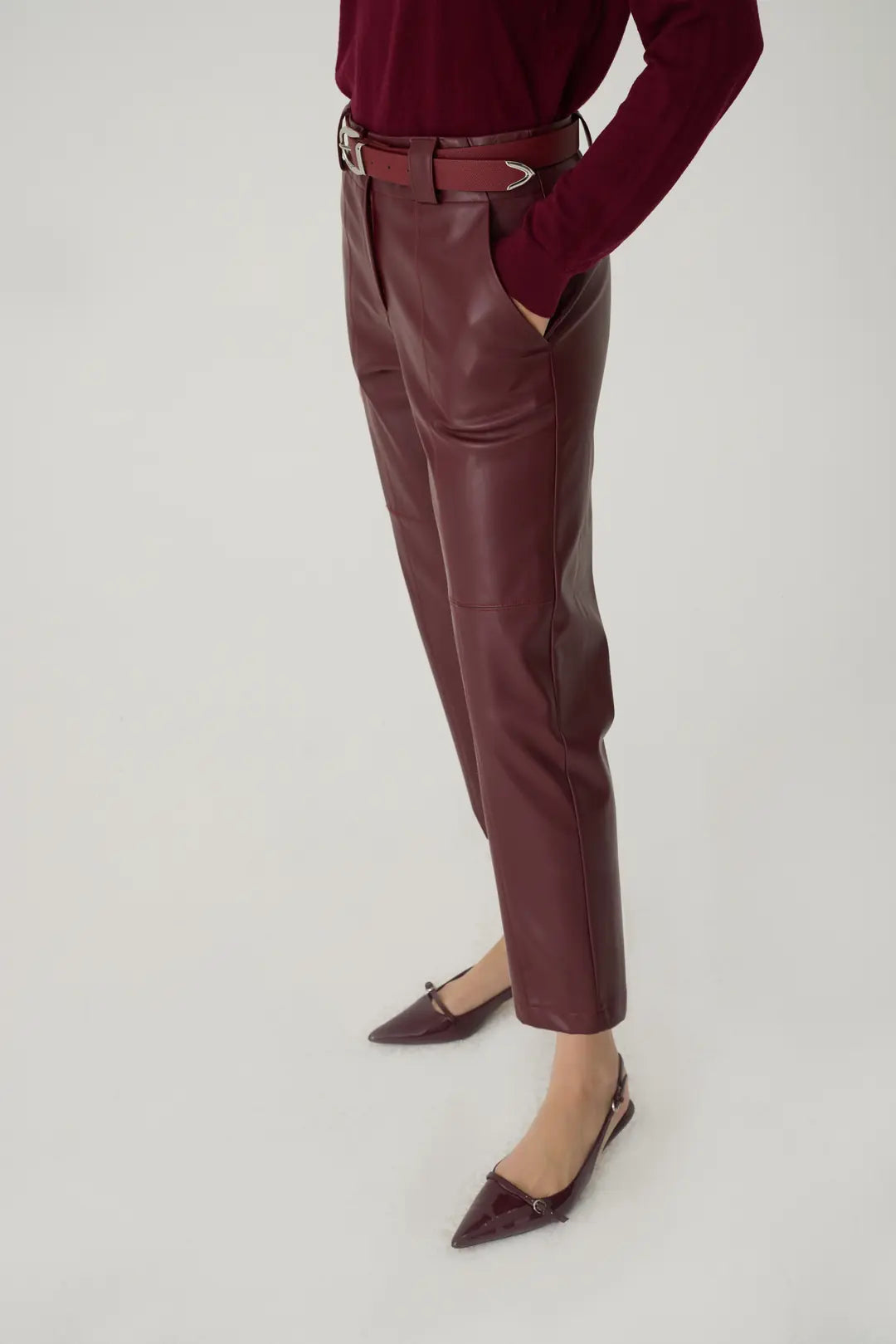 Siena Deri Pantolon Bordo-5