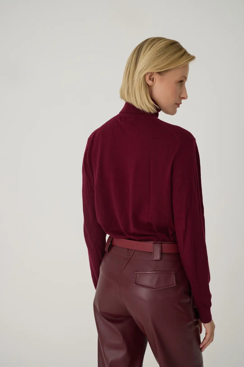 Siena Deri Pantolon Bordo-zoom-