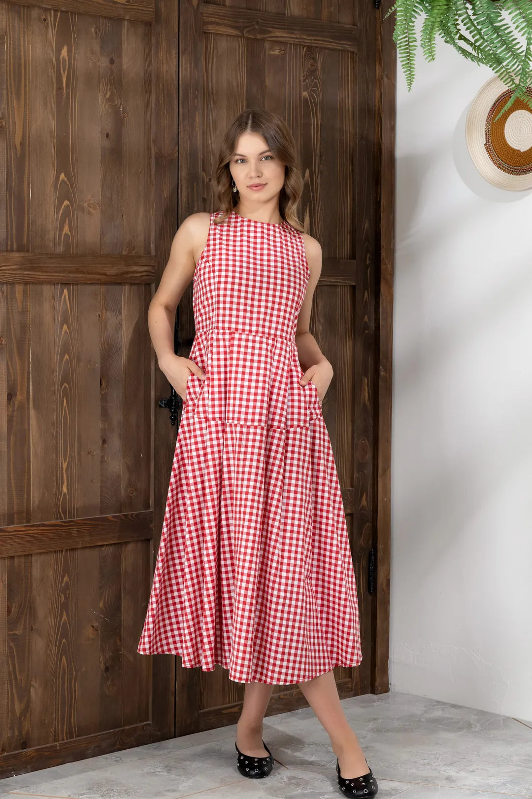 Iris Kırmızı Kareli Elbise