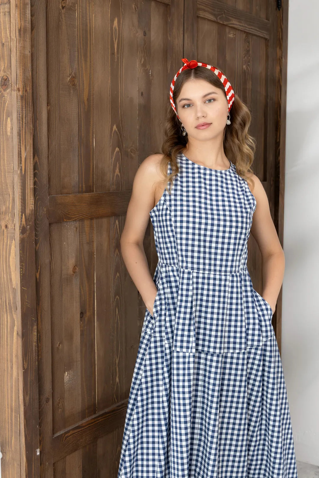 Iris Lacivert Kareli Elbise