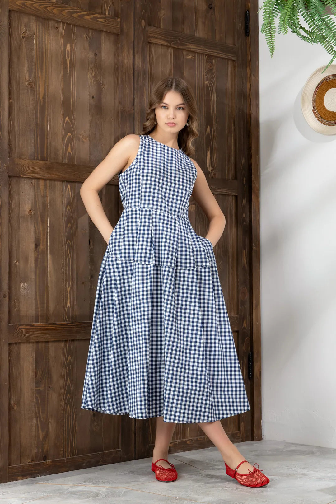 Iris Lacivert Kareli Elbise